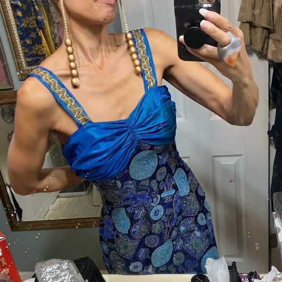 Vintage Guy Laroche France metallic brocade cocktail dress lions unicorns 42 S M - Picture 3 of 15